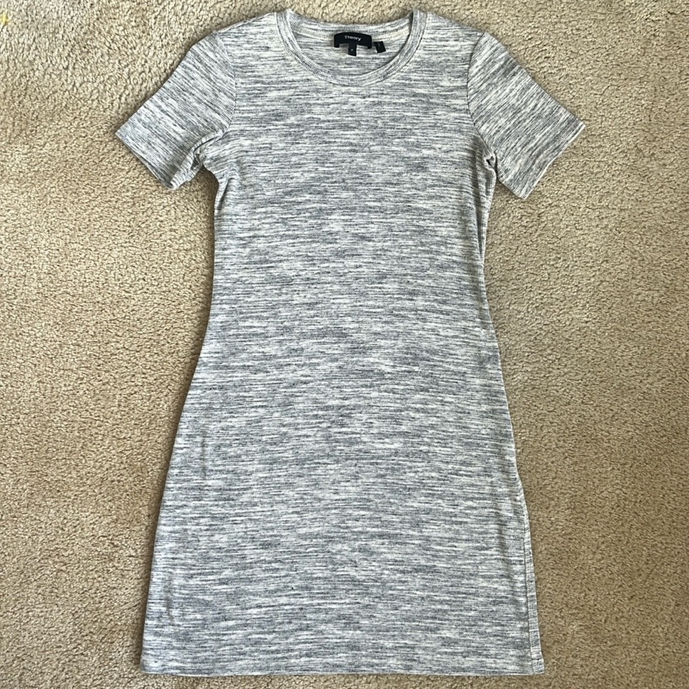 Theory Heather Grey Casual Cotton Mini Dress in Small Petite